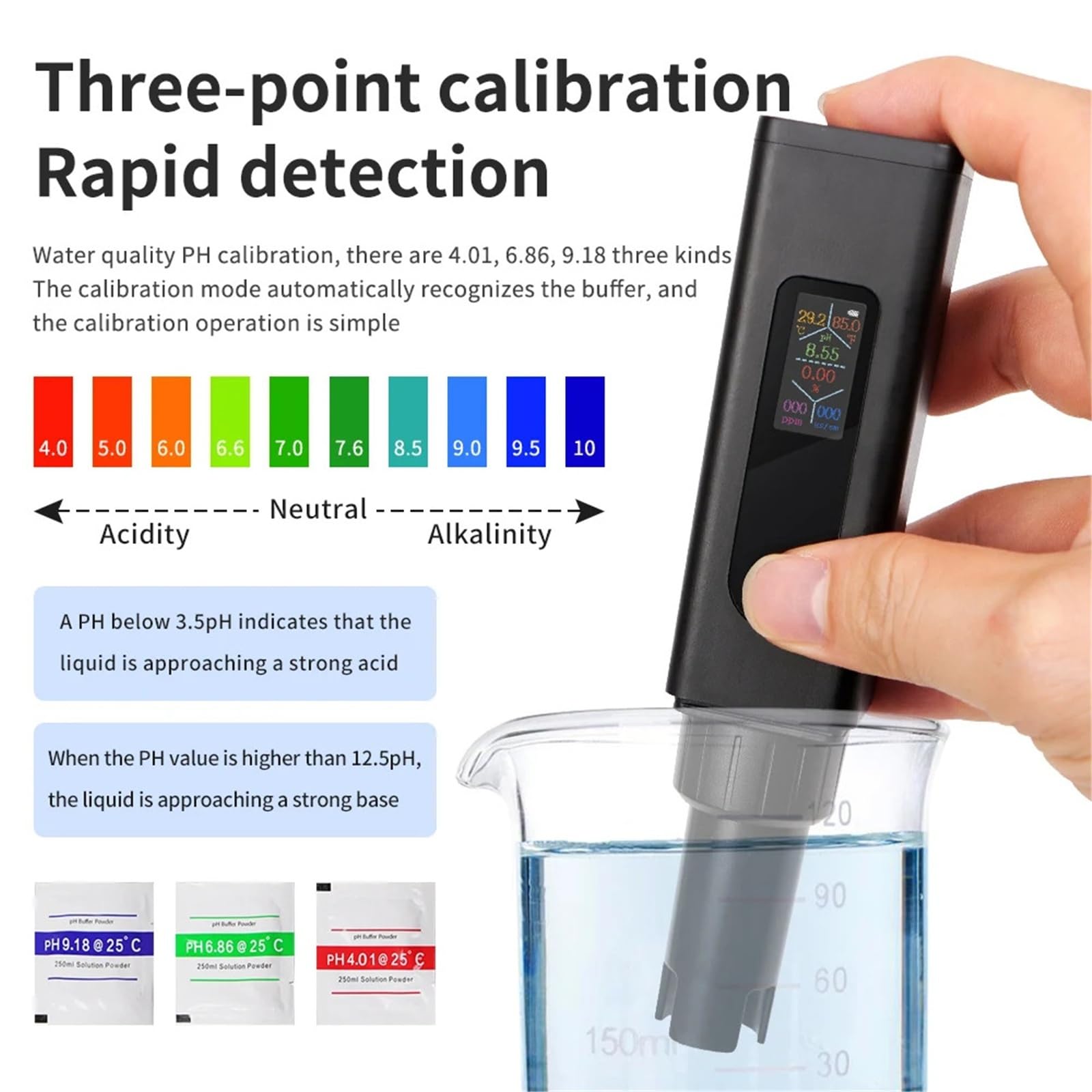 Rilevatore di qualità Acqua 5 in 1, Ricaricabile, Digitale, PH, EC, TDS, salinità, Temperatura, Monitor for Potabile, Acquario, Piscina, Spa Alta precisione
