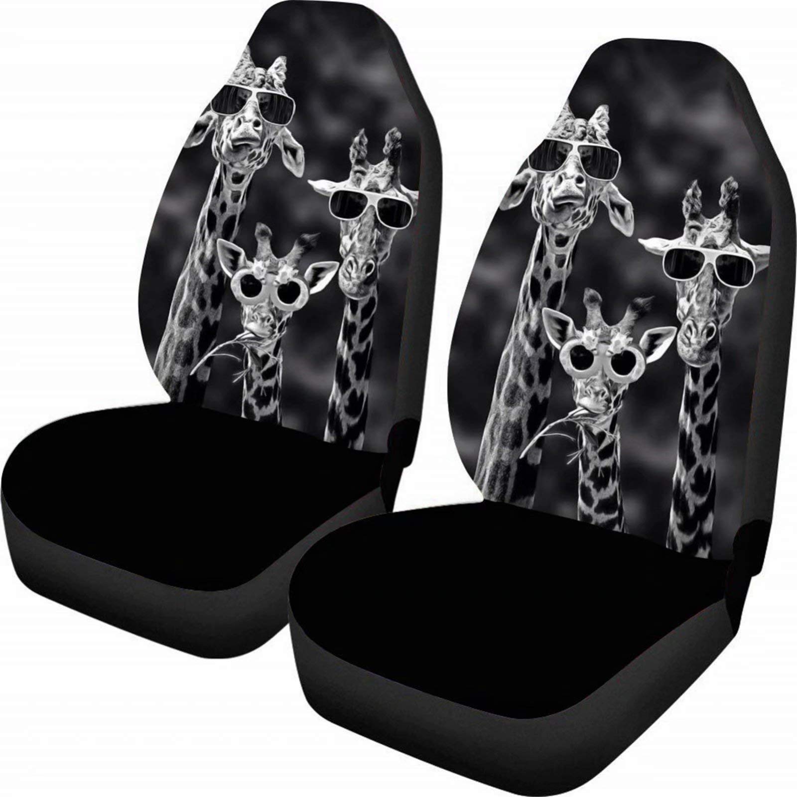 Funny Giraffe Design Car Seat Covers Decor Front Seats Only Full Set of 2pc Soft Easy to Clean for Cars, SUV, All Season Universal Seat Cover Accessories for Women Men Black