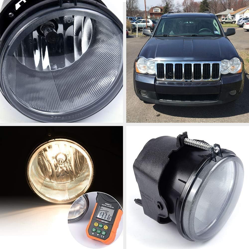 LQI Fog Lights Assembly Compatible with Jeep Grand Cherokee 2005-2010, Fit Jeep Commander 2006-2010 Left & Right Front Bumper Fog Lamps Luces antiniebla, Smoky Lens