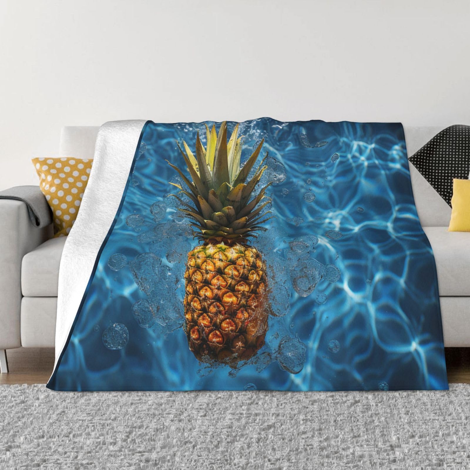Couverture polaire en flanelle haut de gamme double face motif ananas chic pour lit