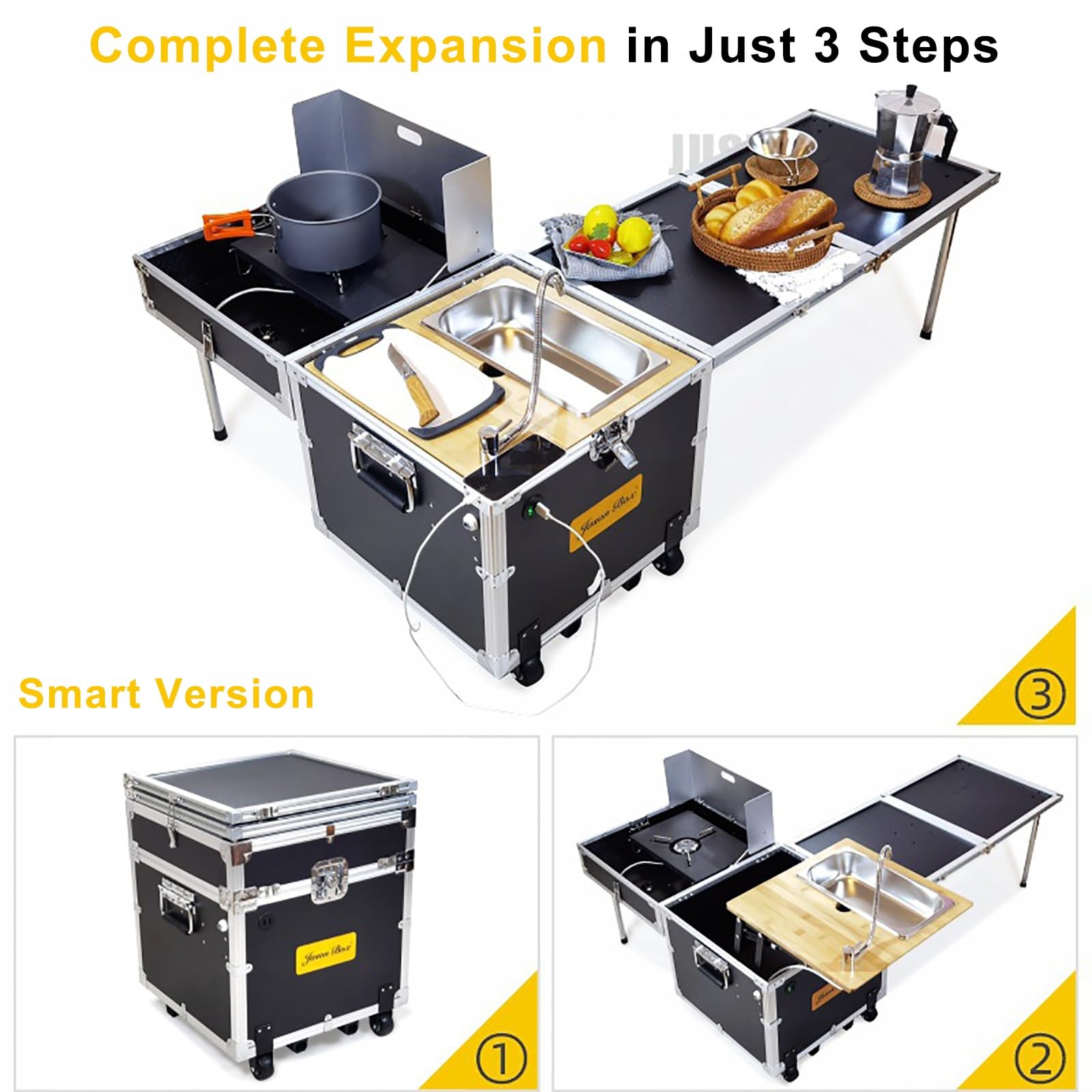 WOLWES Campingküche Mit Herd und Spüle Camping Box Mit Rollen Campingtisch Faltbar Outdoor Küche für 2~4 Personen Camping Set (Size : Standard Edition)