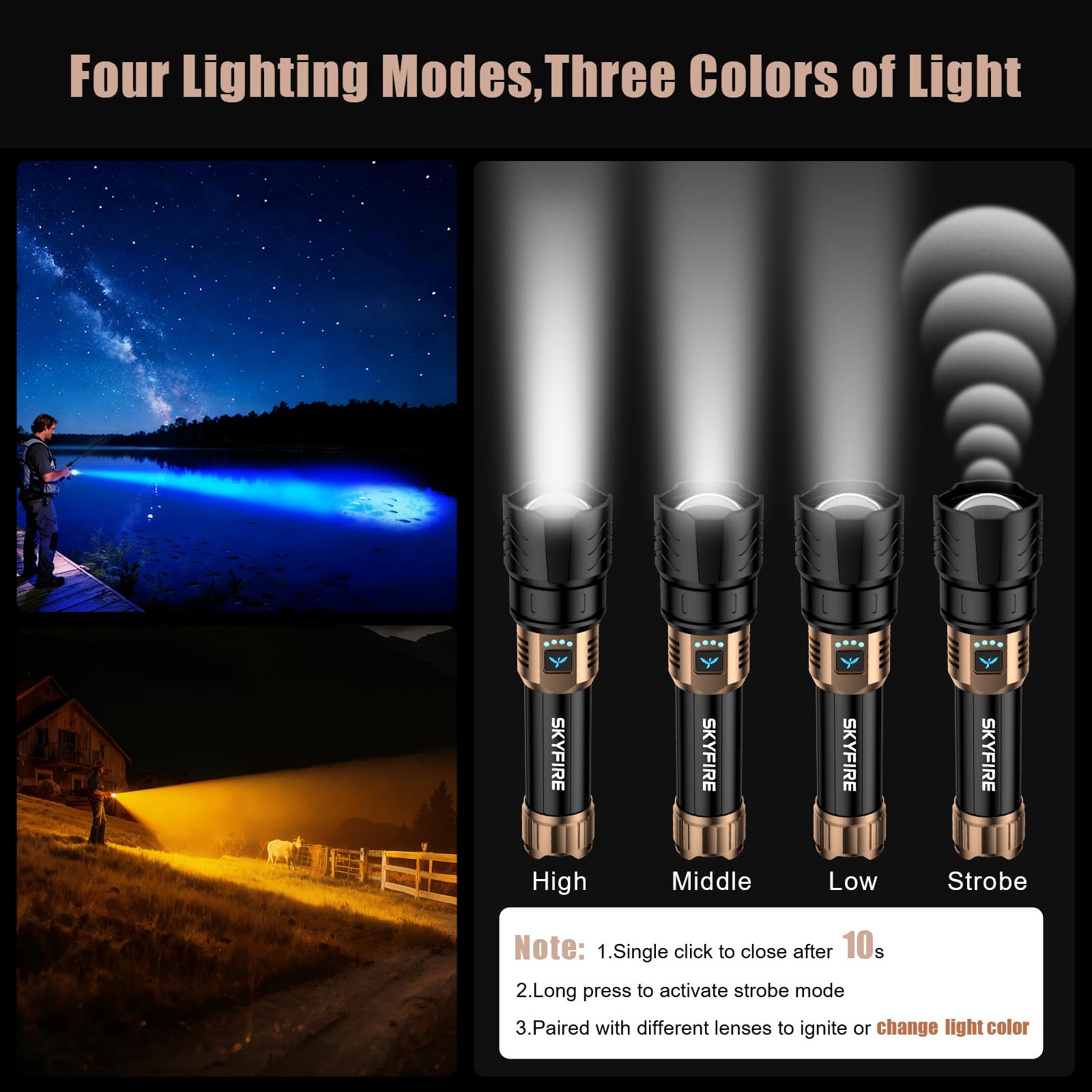 SKYFIRE LED Flashlight High Lumens,1500000 Super Bright - View #9