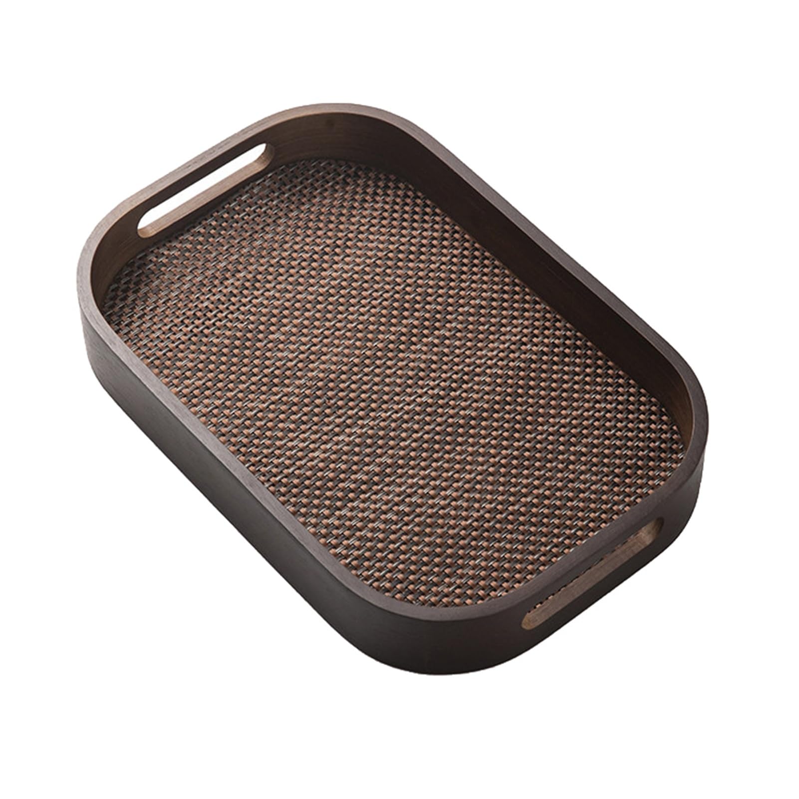 Bamboo Household Tray,Rectangular Fruit (with Tea Mat),With Openwork Handle,Suitable for Coffee Shop Use(33x22.5x5cm)