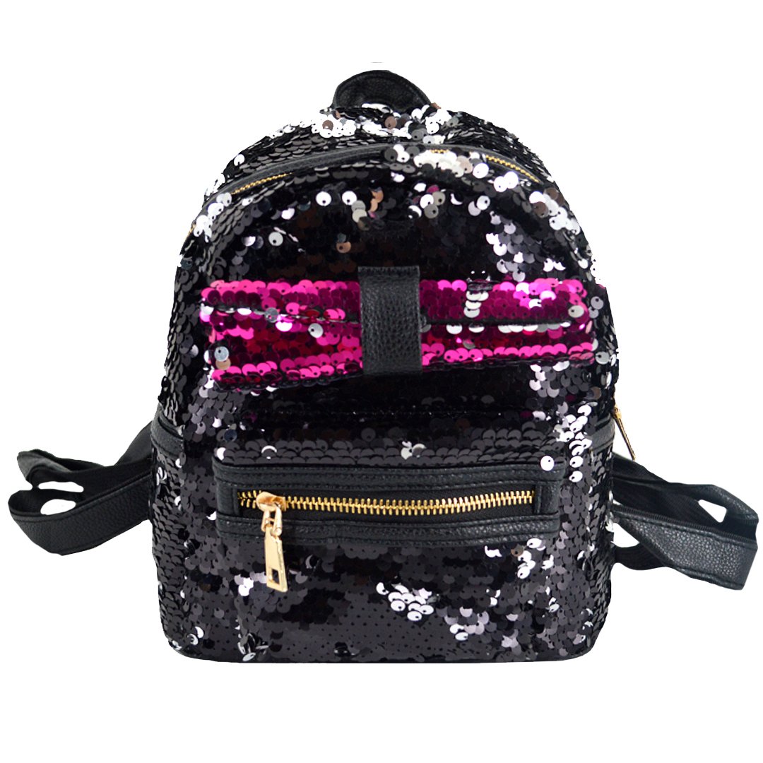 Mini Glitter Sequins Bling Backpack Purse With Cute Bowtie Decoration Black