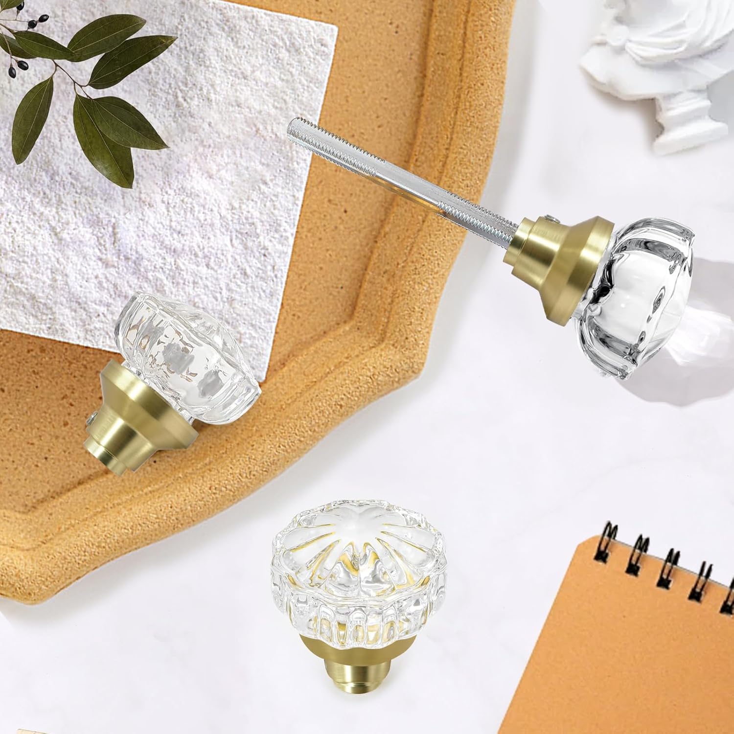 Glass Door Knobs Interior - Vintage Crystal Glass Knobs with Antique Mortise Lock Replacement for Interior Doors, Cabinets, Old-World Style Restorations (Polished Brass, 2 Pack)