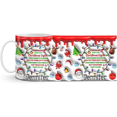 Personalized Christmas Coffee Mug, 11oz Ceramic, Custom Name, Hot Chocolate Mug for Kids, Adults, Gift (Design 01)