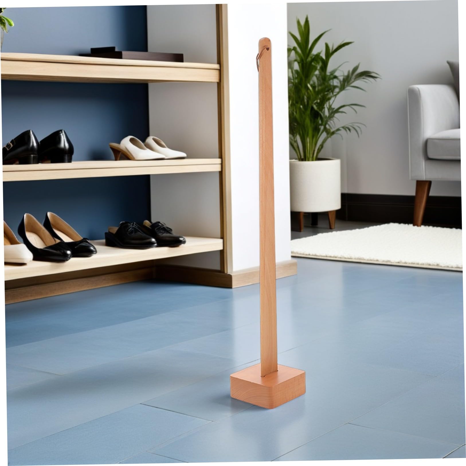 Calzador Ergonómico de Madera Mango Largo de 55 CM y Base Estable Antideslizante, Accesorio para Facilitar el Calzado en Adultos y Hombres, para Uso en Interiores