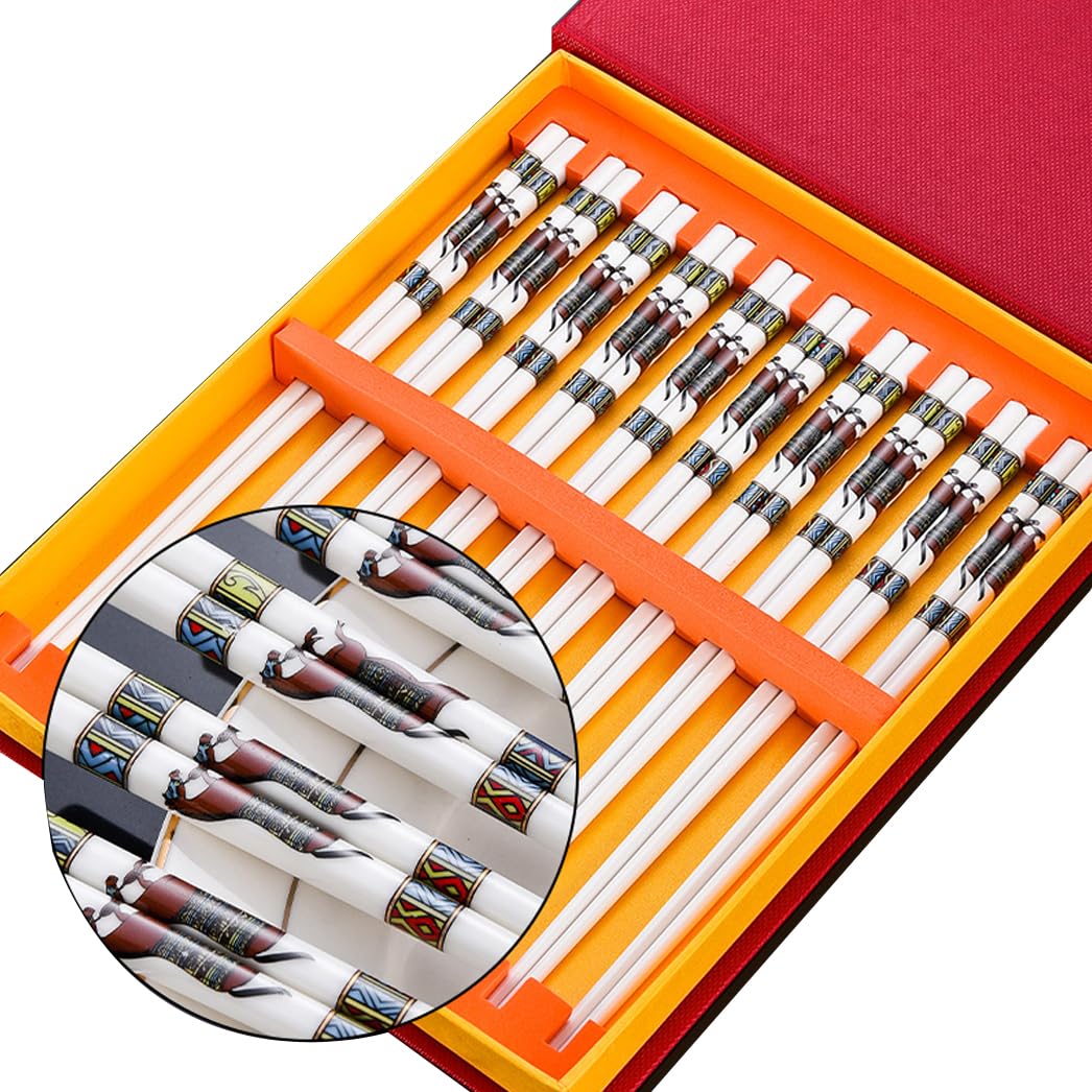 Baguettes en porcelaine chinoise en coffret cadeau de 10 paires pour amateurs d'art créatif