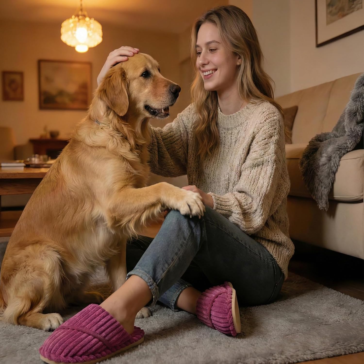 Besroad Slippers for Women Memory Foam House Bedroom Slippers Adjustable Corduroy House Slides Sandals Shoes - Image 2