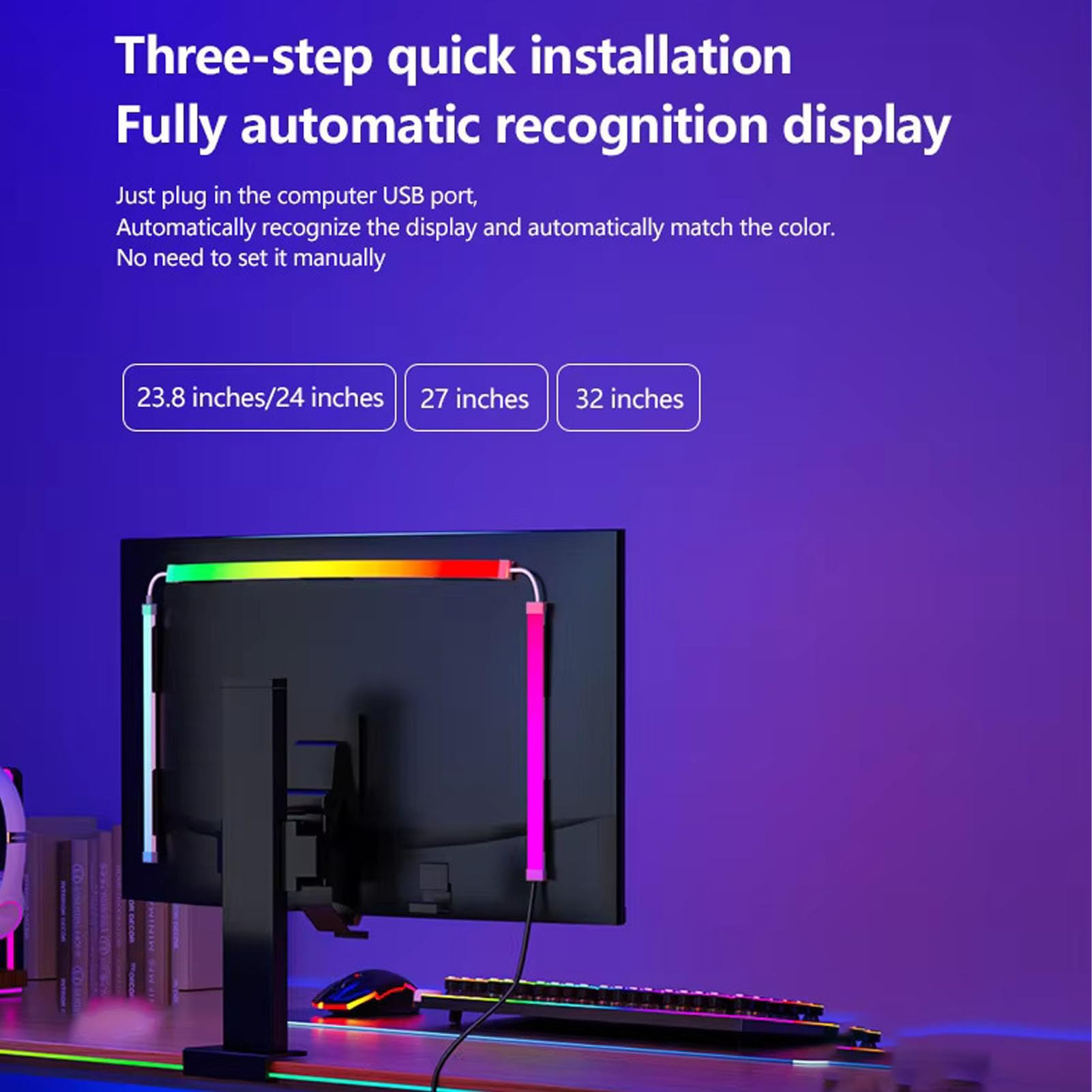 Striscia di Luce a LED del Display Desktop con Colore di Sincronizzazione dello Schermo, RGB 16 Milioni di Colori, Illuminazione da Gioco per Display da 27 Pollici, Gioco