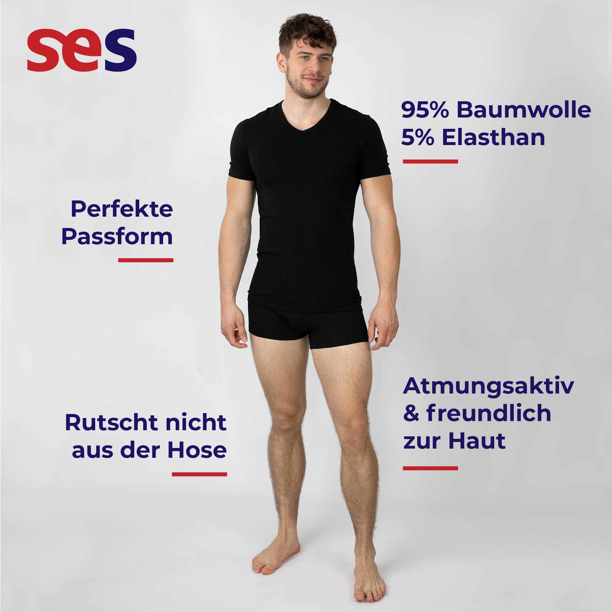 SES 2er Pack Herren Business Kurzarm Unterhemd mit V-Ausschnitt