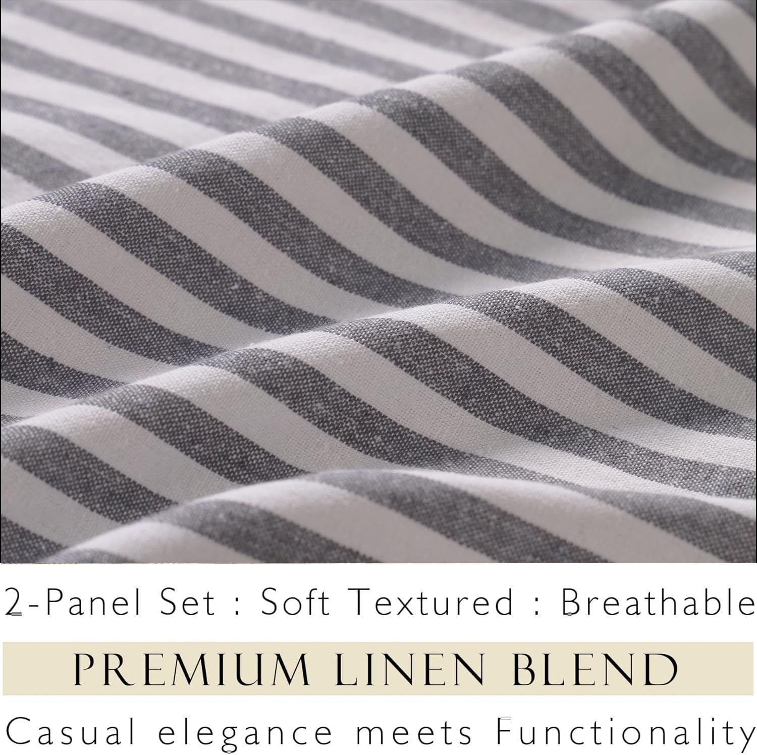 THE ART BOX Lot de 2 rideaux en gaze à rayures avec pattes sur le dessus – Filtrage de la lumière – Pour salon, chambre à coucher, gris sur blanc (243 x 106 cm (l x L) par panneau)