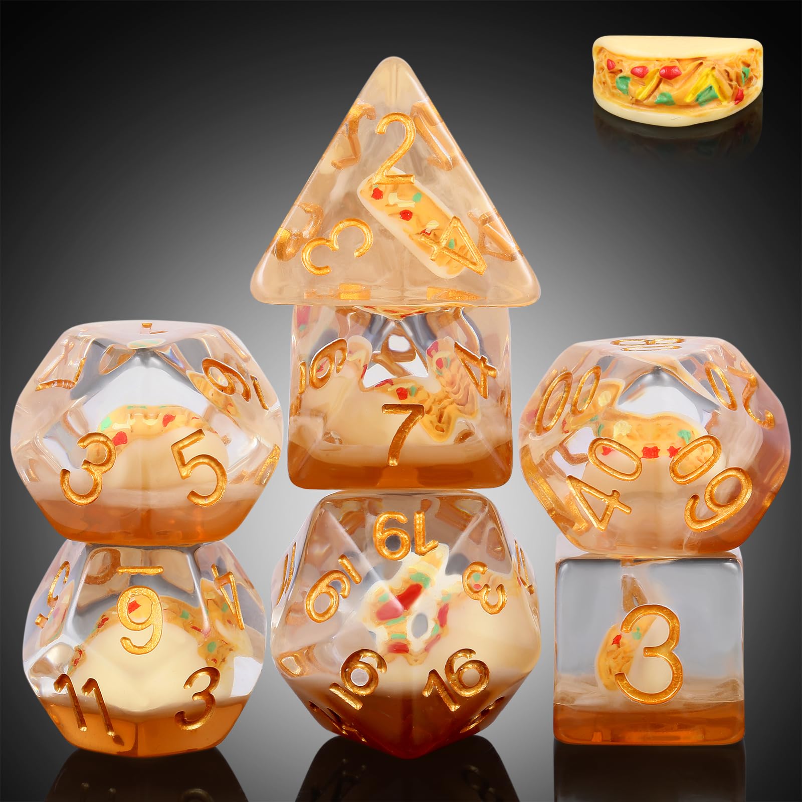 Taco D&D Dice,DNDND 7PCS Dungeons and Dragons Resin Dice Set with Velvet Bag for D&D Role Playing Games and Tabletop GamesTaco)