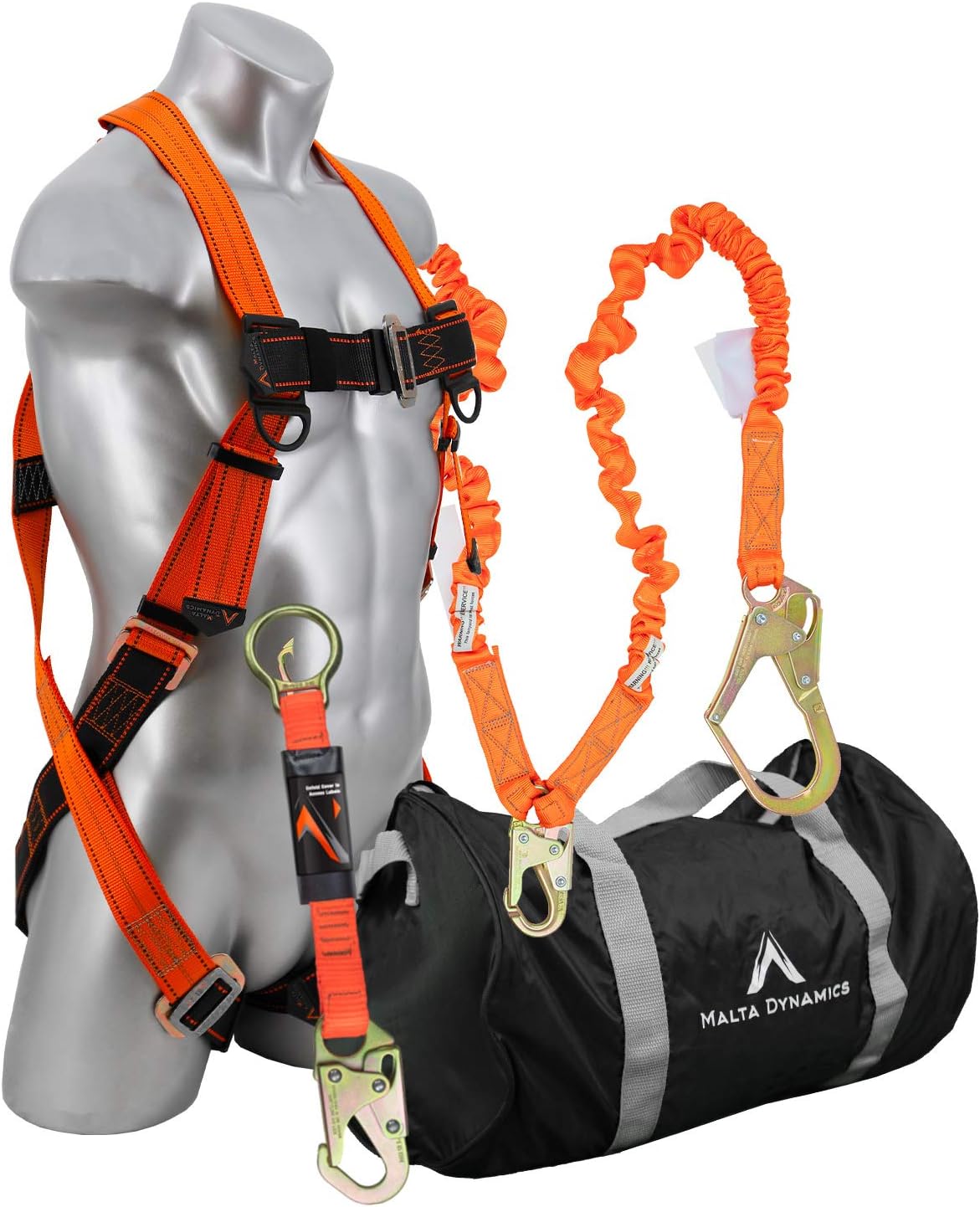 Warthog Pass Thru Safety Harness Fall Protection Kit with 6′ Double Leg Stretch Lanyard and D-Ring Extender