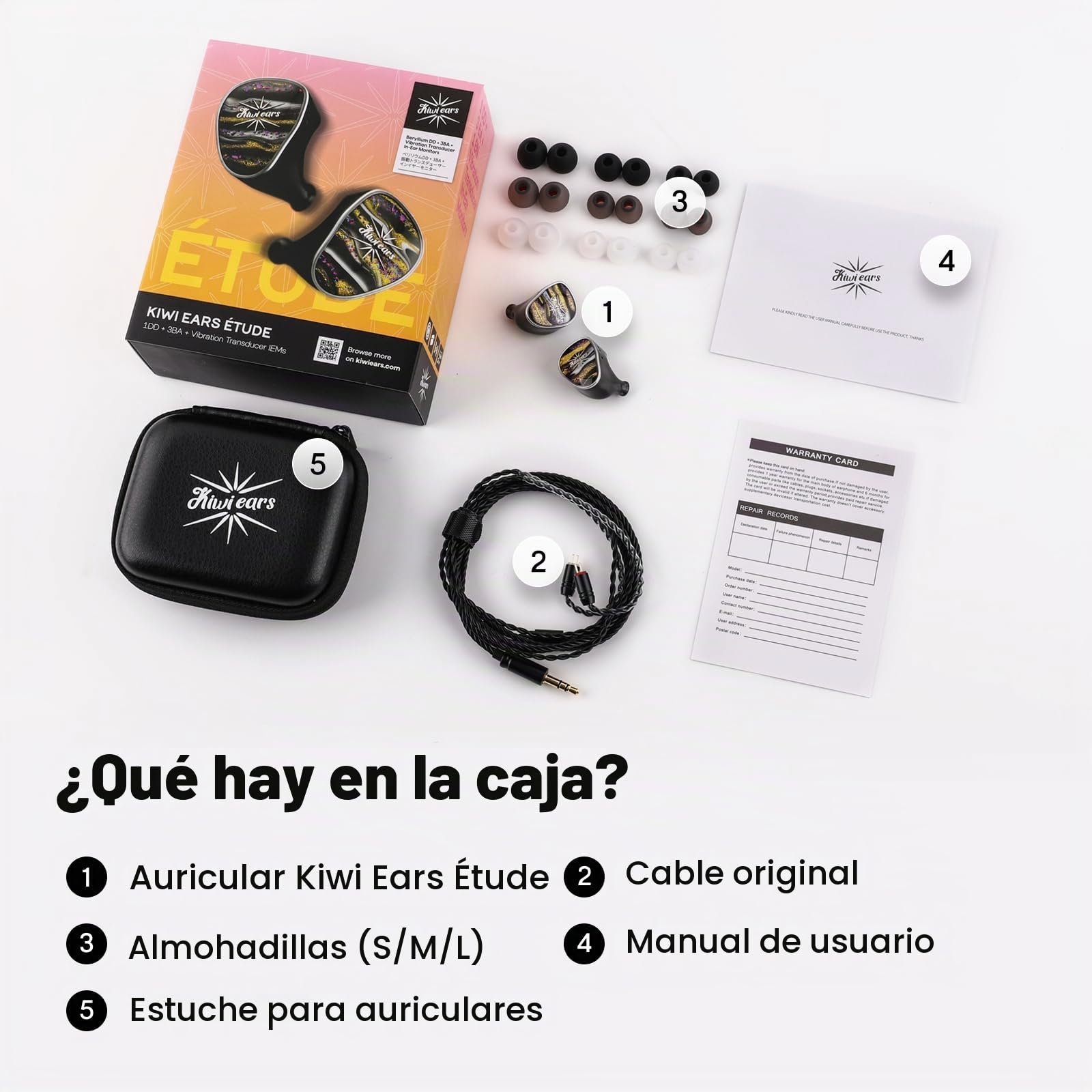 Linsoul Kiwi Ears Étude in Ear Monitor, Auriculares Híbridos IEM 3BA+1DD+1BN, Audífonos para Gaming, Cascos Estéreo HiFi con Cable Desmontable de 2 Pines para Músicos Audiófilos