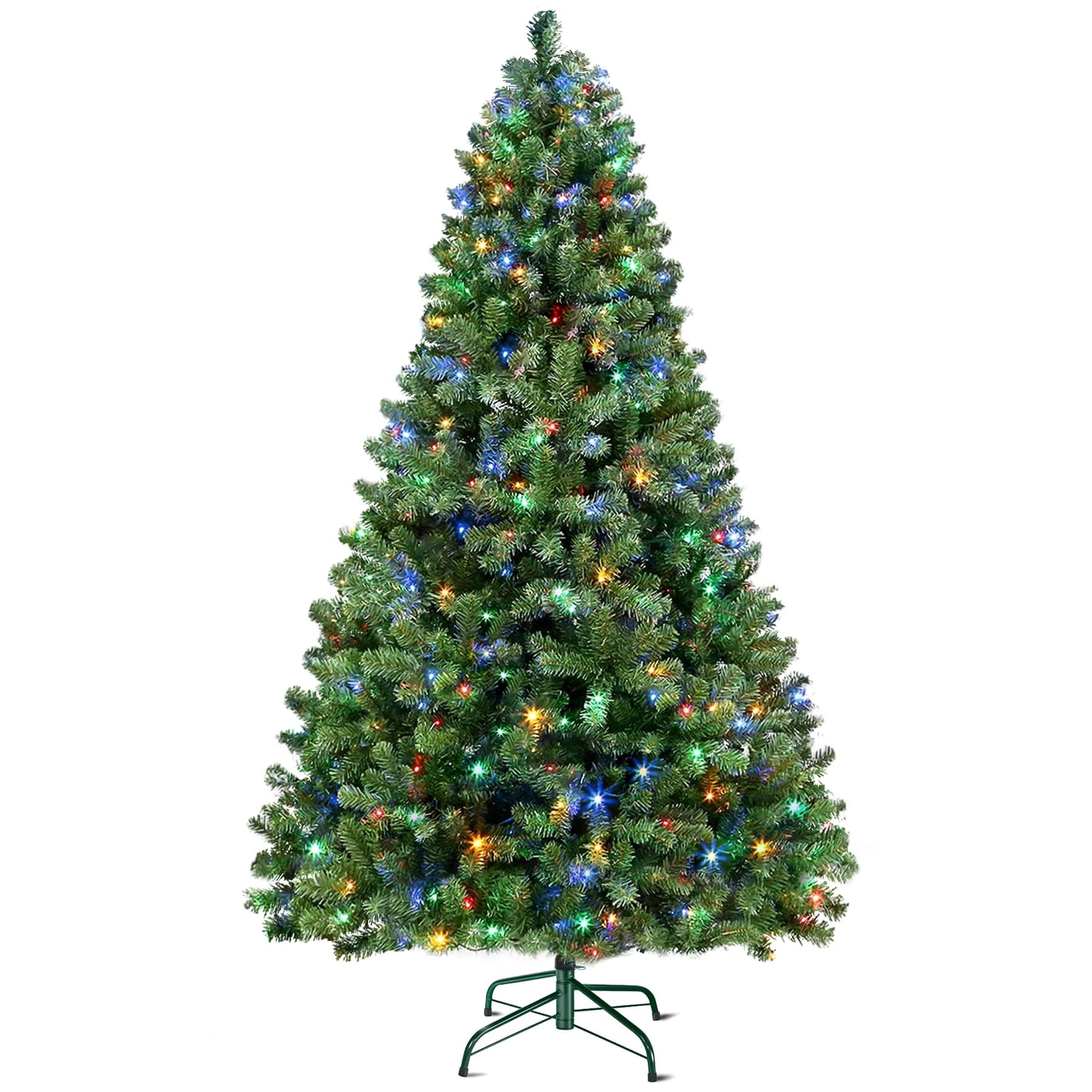 SHareconn 7FT Pre-Lit Artificial Christmas Tree with 470 Warm White & Multicolor LED Lights, 8 Light Modes, Xmas Tree with 1264 Branch Tips, Metal Stand, Easy Assembly and Foldable