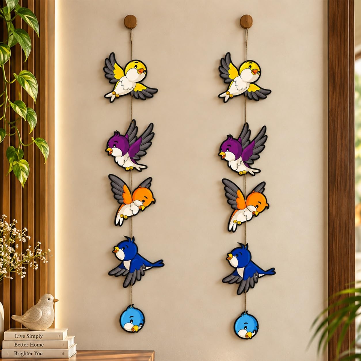 Cute Sparrow Wall Art - Set of 2 Wooden Decorations -1
