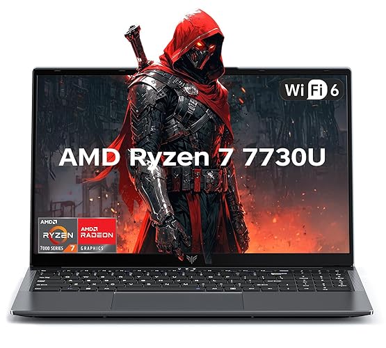 KAIGERR Gaming Laptop, 15.6inch Laptop with AMD Ryzen 7 7730U(8C/16T, Up to 4.5GHz), 16GB RAM 512GB NVMe SSD Windows 11 High Performance Laptop Computer, Up to 2TB, Radeon RX Vega 8 Graphics, WiFi 6 - Gray