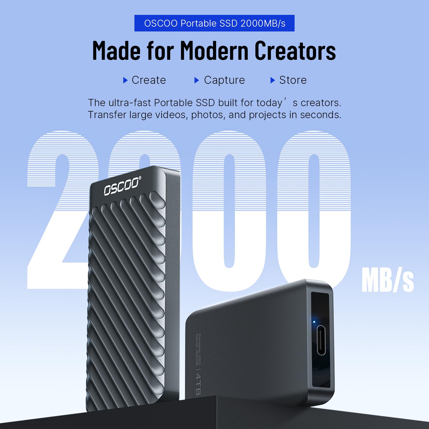 512GB Externo Portátil SSD, USB 3.2 Gen 2x2 SSD Externo, hasta 2000MB/s, Puertos Duales USB-C y USB-A, Disco Duro Sólido Externo Compatible con Portátiles, Tabletas, Cámaras