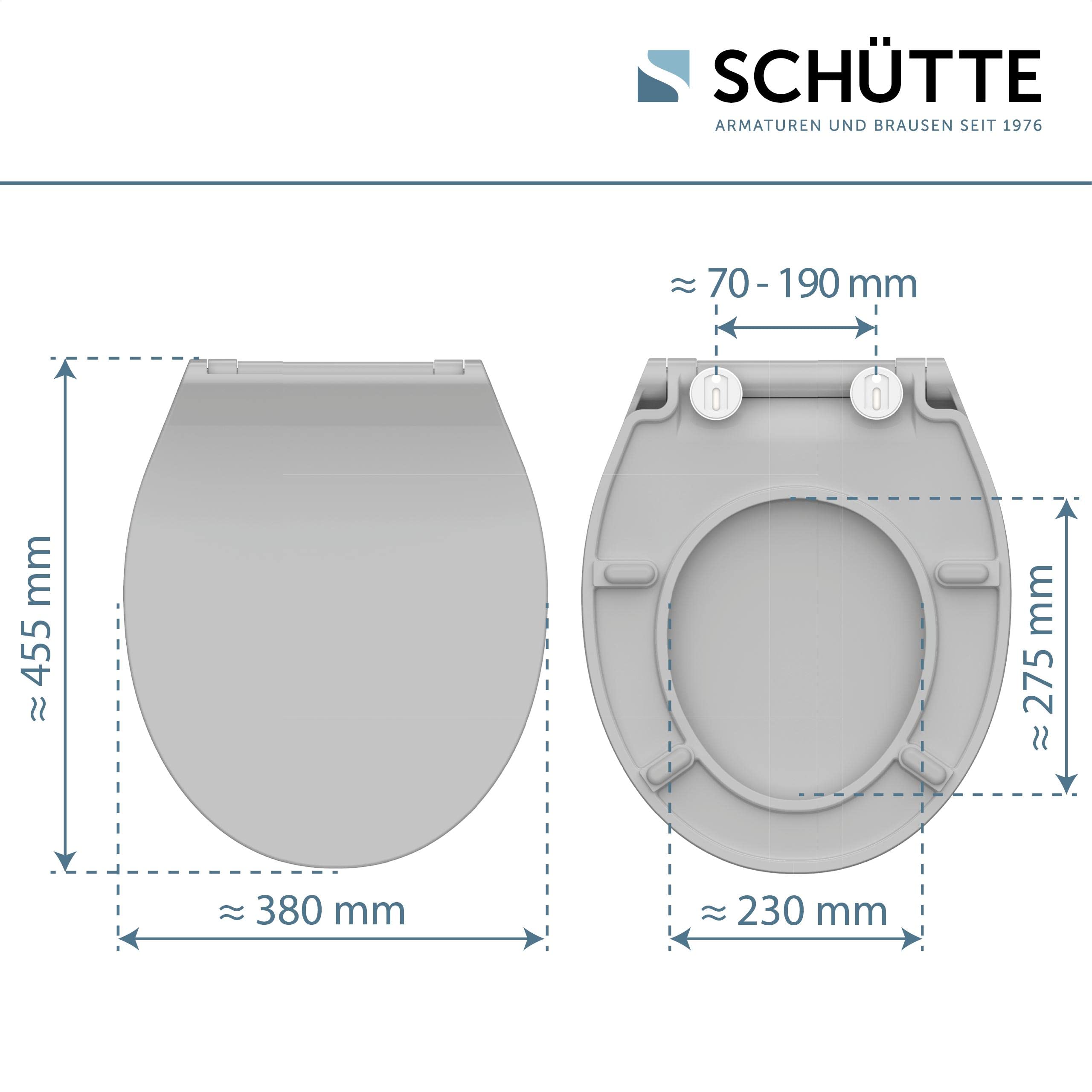 Schütte SLIM 82702, Abattant WC en Duroplast avec système d'abaissement automatique et fonction détachable, compatible avec la majorité des cuvettes WC, Gris