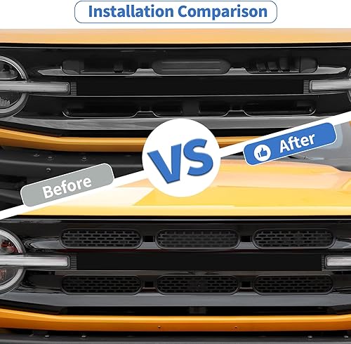 Miniatura 3 de JeCar Insertos de rejilla delantera, marco de rejilla de malla, accesorios exteriores compatibles con Ford Bronco 2021-2023, negro mate