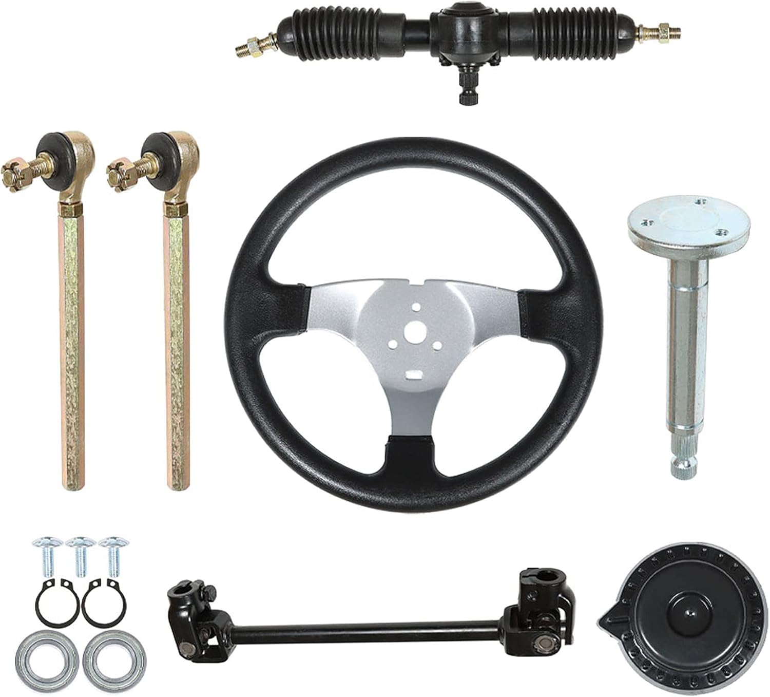 WFLNHB Steering Wheel Steel Kit Gear Rack Pinion Adjustable Shaft Set Replacement for 110cc Go Kart