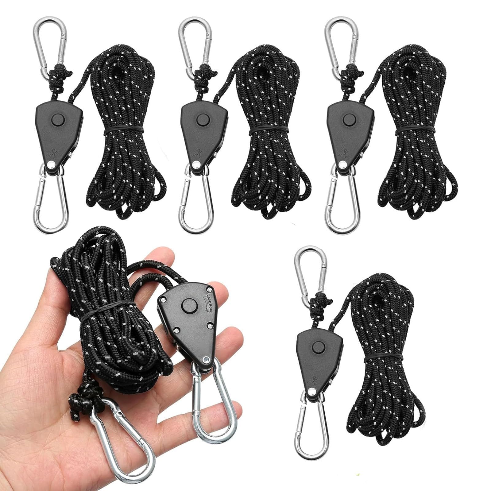 5 Pcs Tent Guy Ropes, Hi-Vis Guy Ropes, with Rope Tensioner, Outdoor Tent Guide Rope Ratchet Hangers for Camping, Hiking, Tent, Tarpaulin, Awning