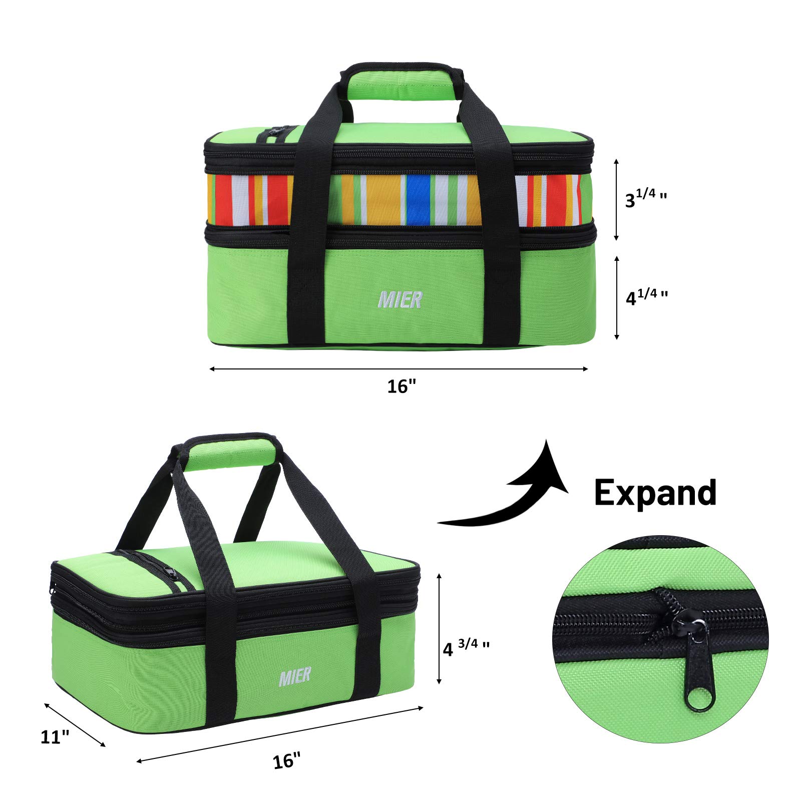 Mier isolato double Casserole Carrier borsa termica isolante per Potluck feste, picnic, spiaggia – Fits 22,9 x 33 cm casseruola, espandibile X-Large Lyndee