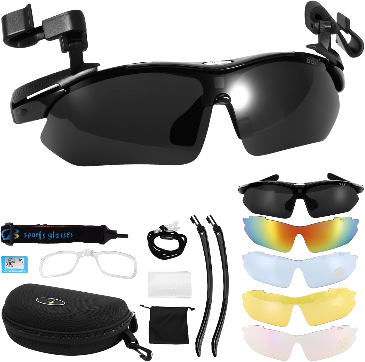 Outdoor Polarized Sunglasses, 3 in 1 Clip Cap/Wearable/Head Mounted Sunglasses, UV400 Protection Clip On Sports Sunglasses with 5 Replaceable Lenses for Fishing Cycling Hiking Climbing Traveling