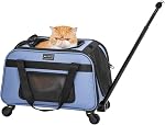 Petsfit Pet Carrier with Wheels, Rolling Dog Carrier for Small Dogs or 2 Small Cats, Airline Approved Dog Carrier with Telescopic Handle Perfect for Travelling Under 15lb,Blue