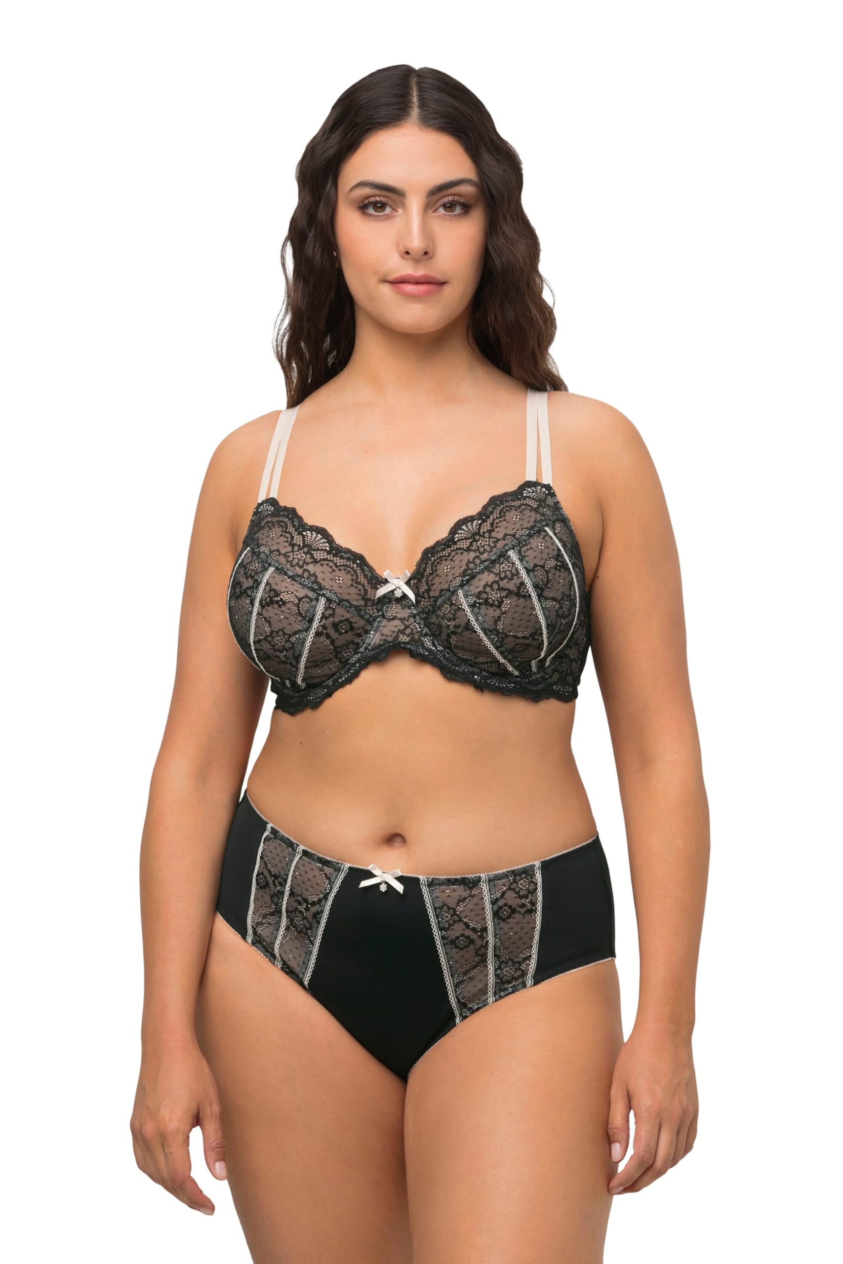 Ulla Popken Damen große Größen Übergrößen Plus Size Bügel-BH, Blütenspitze, Muschelform, Perle 819536