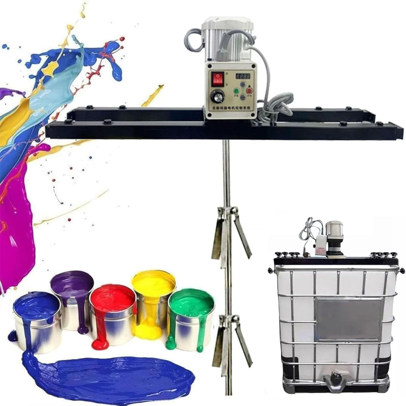 Mezclador de pintura eléctrico, máquina mezcladora de tanque de 2100 W con colgador de soporte, hélice plegable, rango telescópico de 75-120 cm para mezclar tinta y pintura
