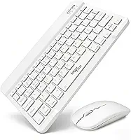 Kit Teclado e Mouse Sem Fio Recarregável ABNT2 Bluetooth + USB 2.4GHz, Teclado Slim Português Brasil com Tecla Ç, Mouse Compacto, Ultrafino, para Notebook, PC, Home Office e Estudo (ABNT2-Branco)