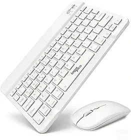 Kit Teclado e Mouse Sem Fio Recarregável ABNT2 Bluetooth + USB 2.4GHz, Teclado Slim Português Brasil com Tecla Ç, Mouse Compacto, Ultrafino, para Notebook, PC, Home Office e Estudo (ABNT2-Branco)