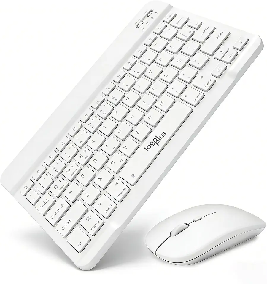 Kit Teclado e Mouse Sem Fio Recarregável ABNT2 Bluetooth + USB 2.4GHz, Teclado Slim Português Brasil com Tecla Ç, Mouse Compacto, Ultrafino, para Notebook, PC, Home Office e Estudo (ABNT2-Branco)