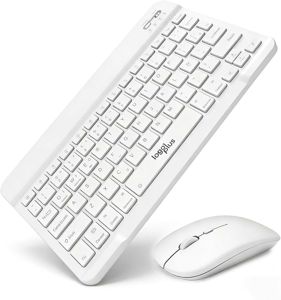 Kit Teclado e Mouse Sem Fio Recarregável ABNT2 Bluetooth + USB 2.4GHz, Teclado Slim Português Brasil com Tecla Ç, Mouse Compacto, Ultrafino, para Notebook, PC, Home Office e Estudo (ABNT2-Branco)
