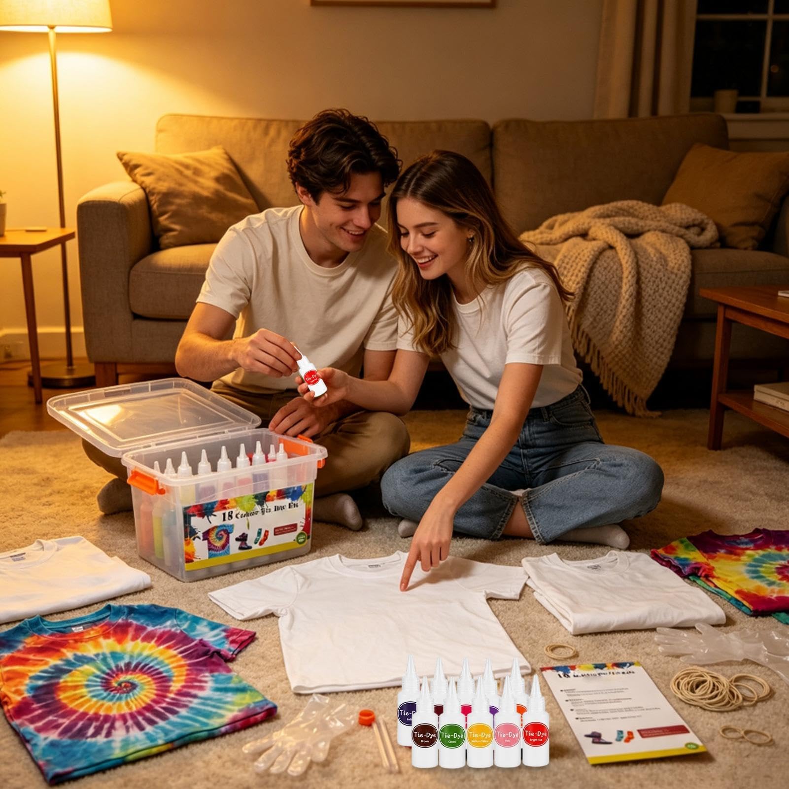 Kits de teñido anudado: 18 colores caseros creativos resistentes a la | Kits de teñido anudado de tela de 24,5 x 17,2 x 14,5 cm para adultos, mujeres y hombres, camisa con capucha