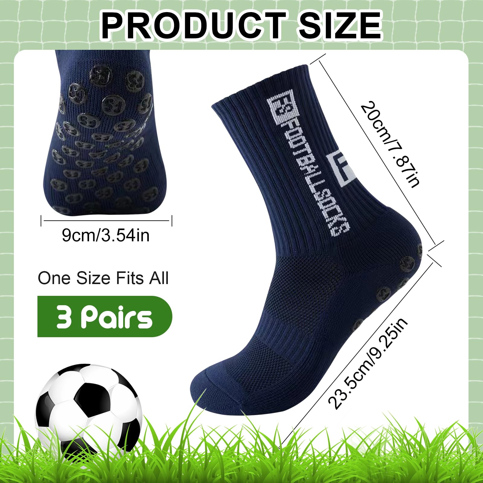 Lot de 3 paires de chaussettes de football antidérapantes pour homme, femme et enfant - Tailles 39-46 - Chaussettes de football antidérapantes pour football, basketball, course, respirantes - 4