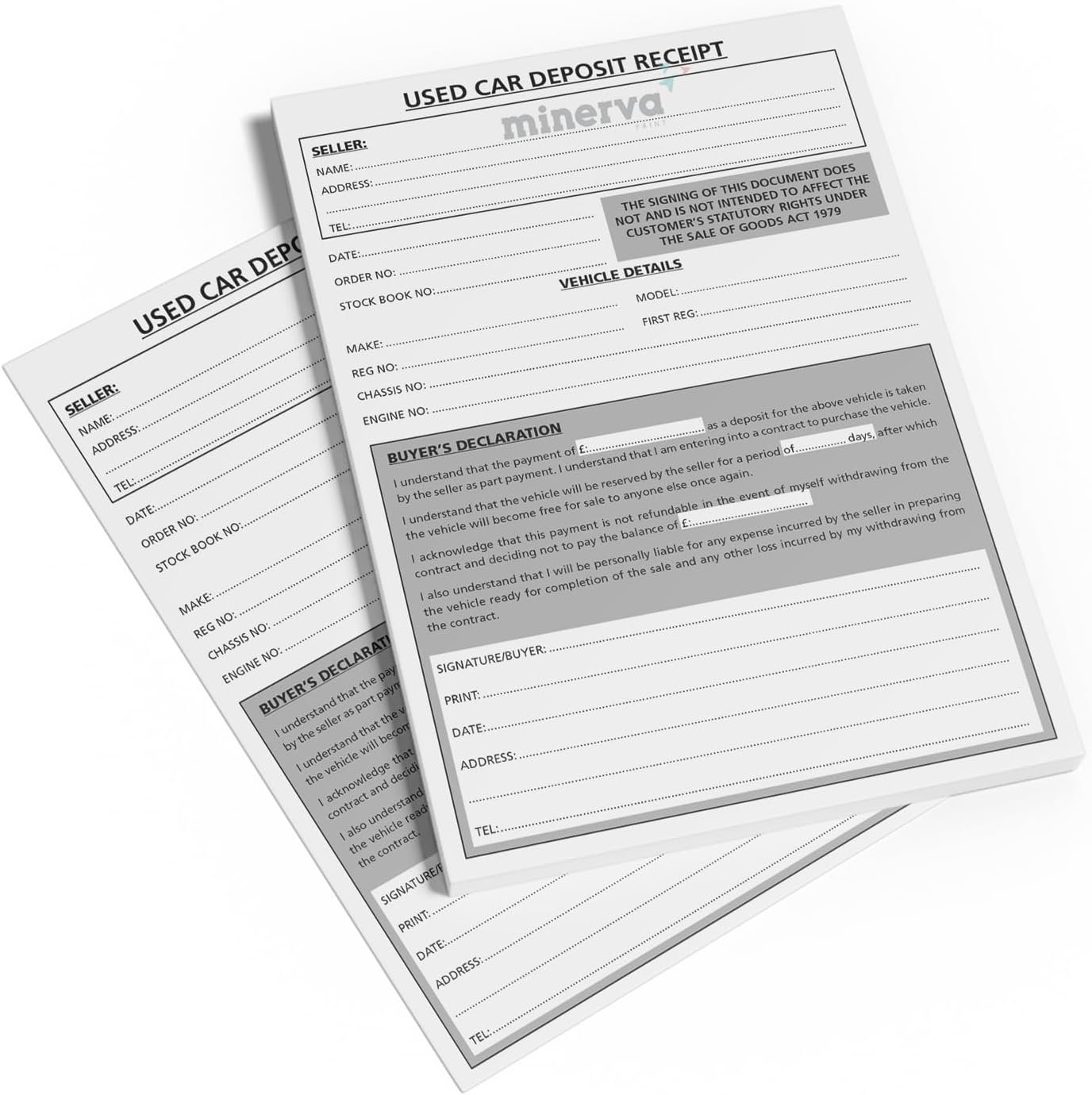 – Used Car Vehicle Sales Deposit/Invoice NCR Pad A5 Professional Trade Motor Trader