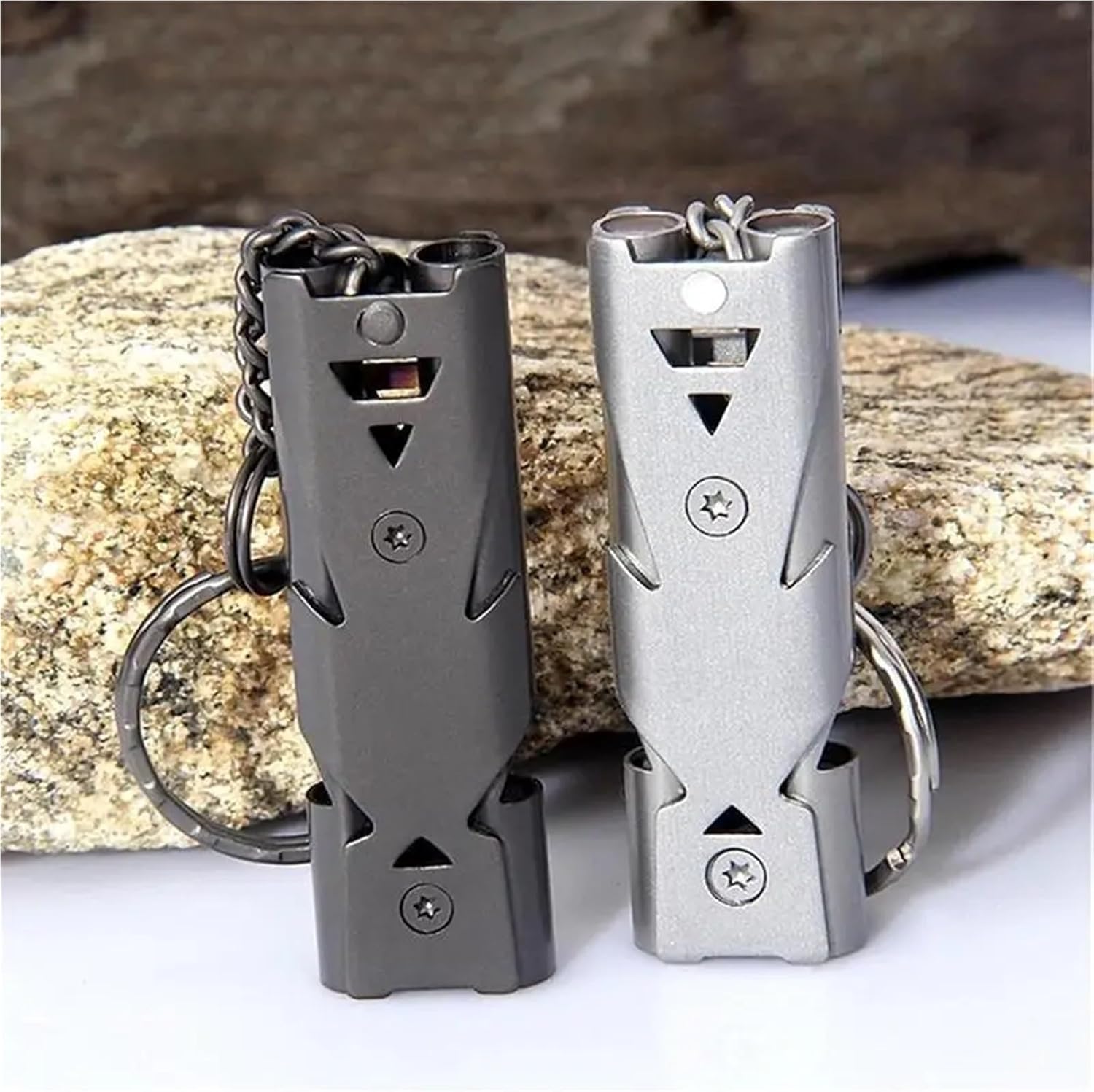 Emergency Whistle 10Pcs Stainless Whistle Double Tube Lifesaving Emergency SOS Keychain Whistle Keyring for Survival Outdoor Hiking Camping