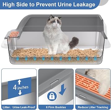 Stainless Steel Sifting Toilet, XXL Extra Large Sifting Cat Toilet for Pine Pellets & Large Cats, Metal Pellet Sieving Toilet Odour Control Sifting Box Liner & Metal Pellet Sifting Toilet