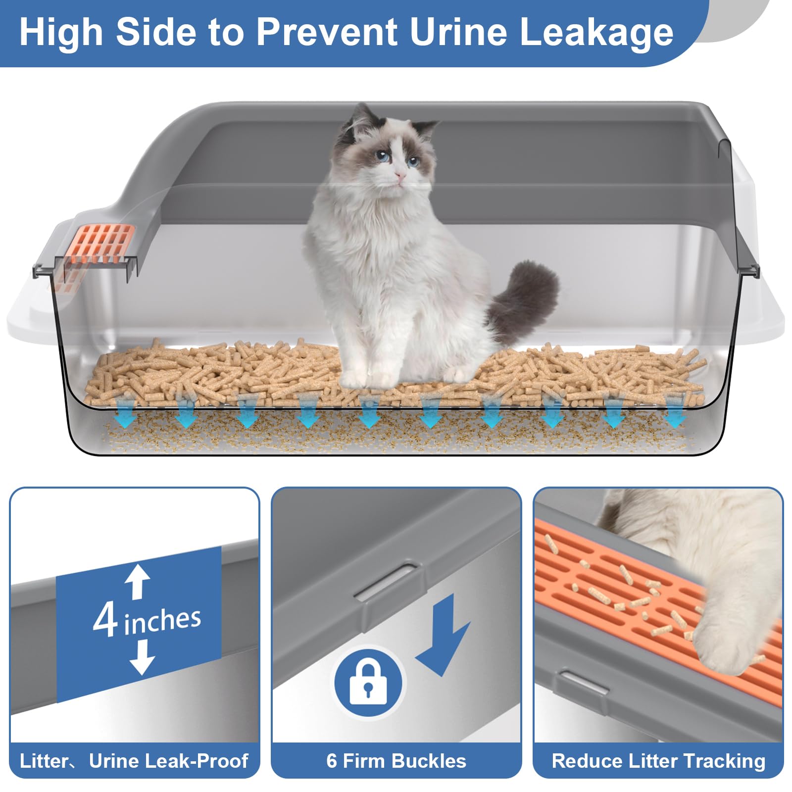 Stainless Steel Sifting Litter Box with Lid, Medium Sifting Cat Litter Box for Pine Pellets & Big Cats,Metal Pellet Sifter Litter Pan System for Odor Control,Sifting Box Liners & Scoop - image 4