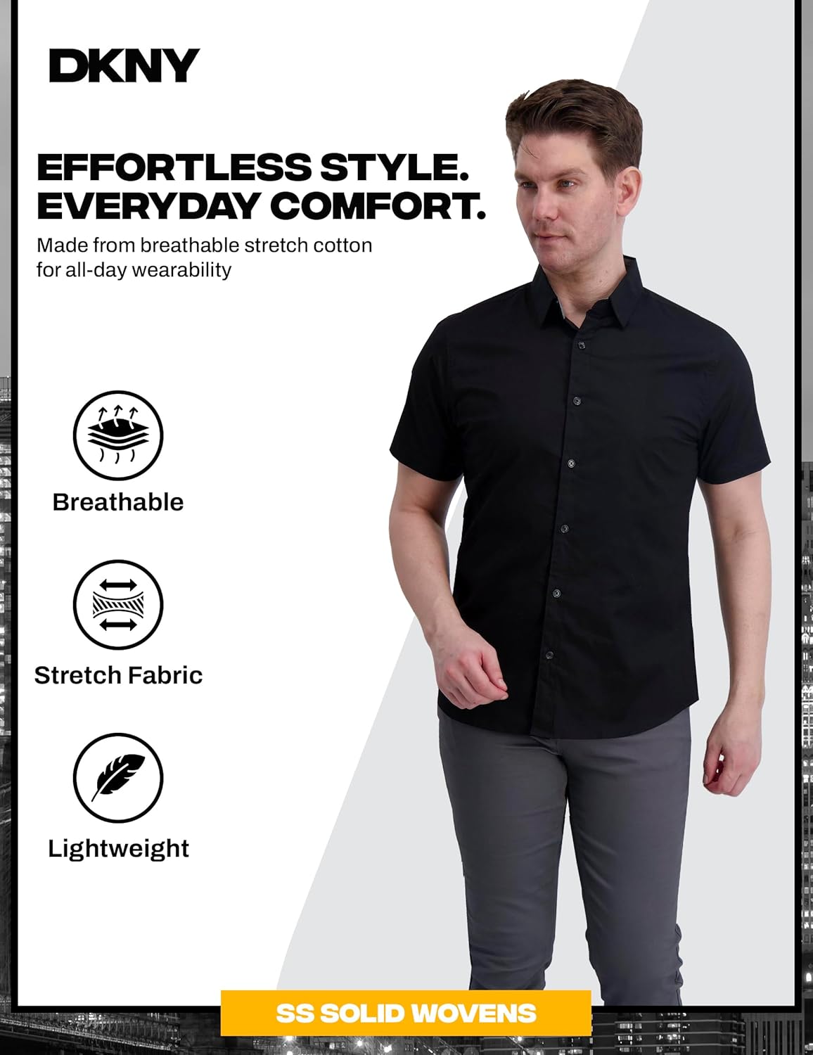 DKNY Short Sleeve Mens Button Down Shirt - Modern Fit, Breathable Stretch Cotton | Solid Woven Button Up Shirts for Men - Image 2