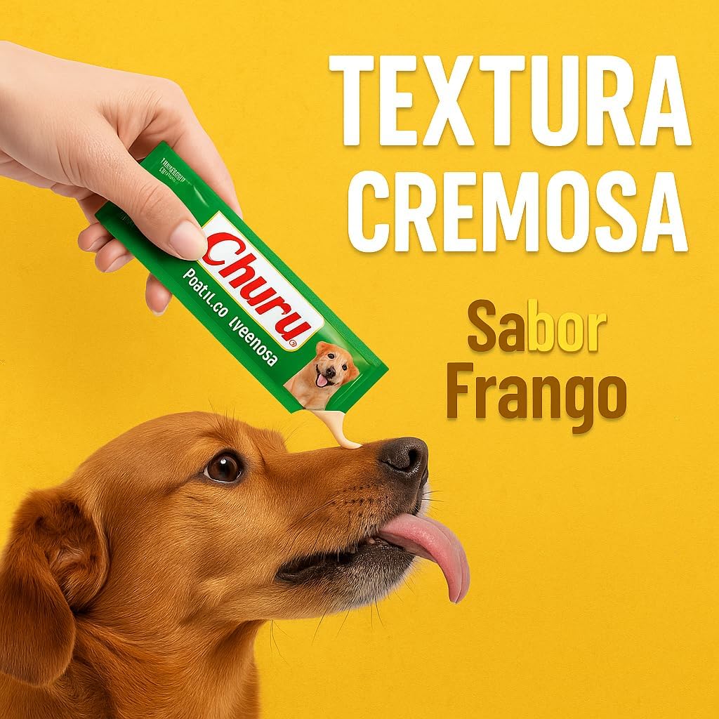 Churuu Petisco Cremoso para Cães - Sabor Frango - 4 Sachês de 14g - Alta Palatabilidade - Sem Conservantes - Novidade no Brasil