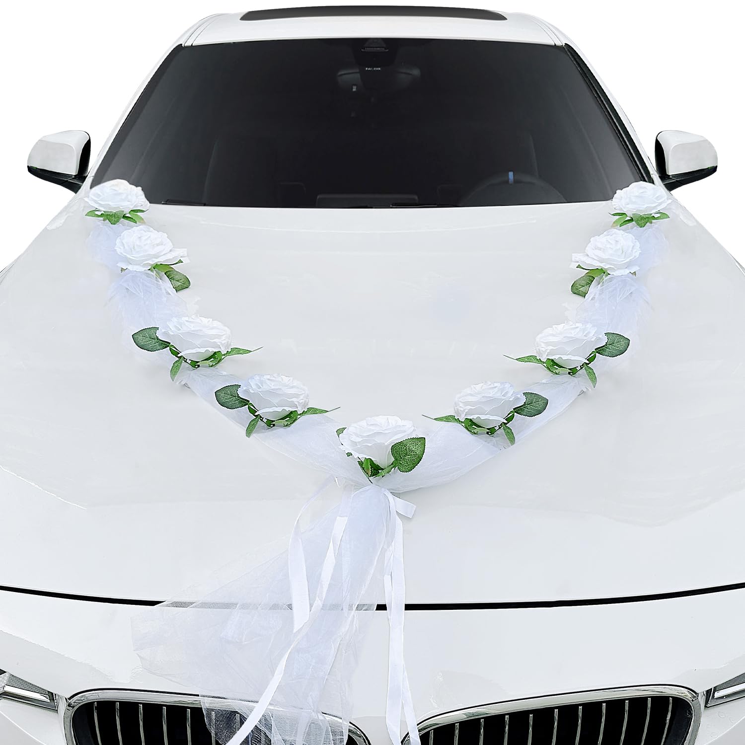 Set 30 Coccarde Bianche Per Matrimonio - Fiocchi Auto Diametro 12cm, Nastro Polipropilene 130cm, Per Battesimi E Comunioni