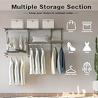Vista 33 de Tangkula 4 to 6 FT Custom Closet Organizer System Kit, Wall-Mounted Storage Organizer with Wire Shelving and Hanging Rods, Adjustable Closet Grey