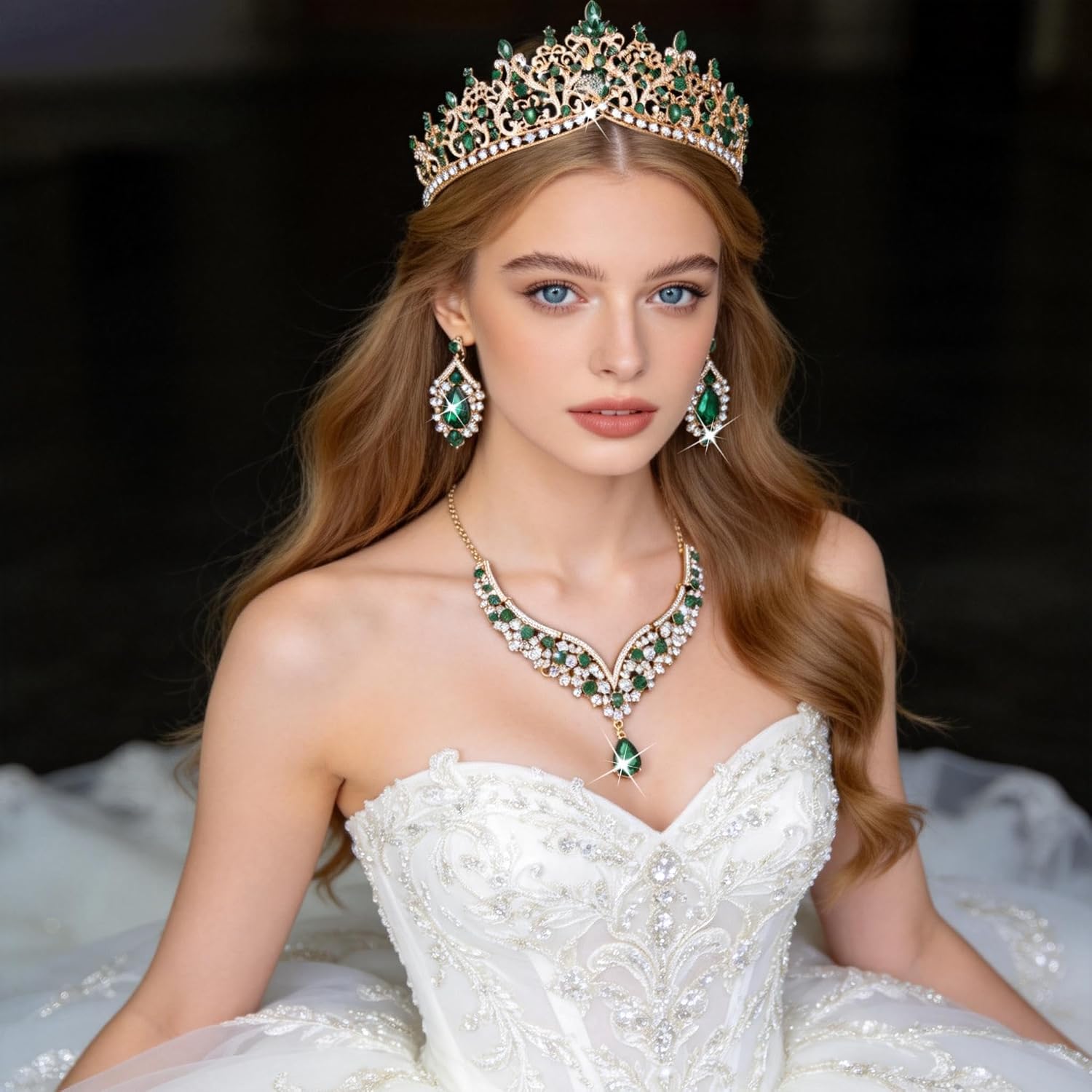 Kamirola Tiaras and Crowns for Women,Tiaras Earrings Necklace, Crystal Bridal Jewelry Set, Costume Party Halloween Prom Pageant Jewelry for Women TR80