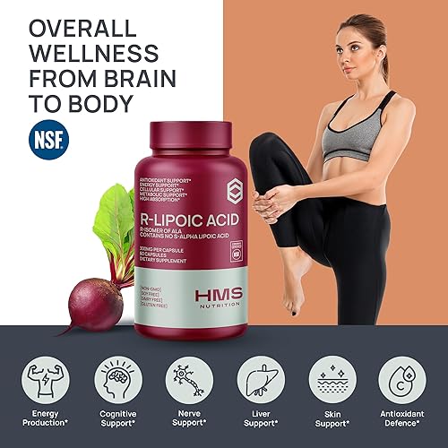 Miniatura 5 de Ácido R-lipoico estabilizado de 300 mg por porción, suplemento R de ácido alfa lipoico ALA antioxidante para nervios, apoyo de energía y