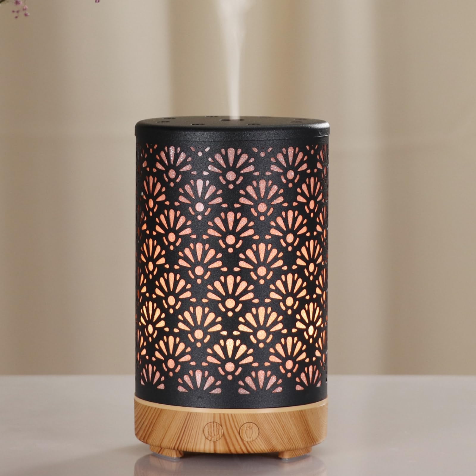Zen’Arôme Diffuseur Ultrasonique Aromathérapie Sofia - Diffusion Huile Essentielle à Froid - Diffuseur Électrique avec Télécommande - Éclairage Led Personnalisable – Coque en Métal avec Décor Original