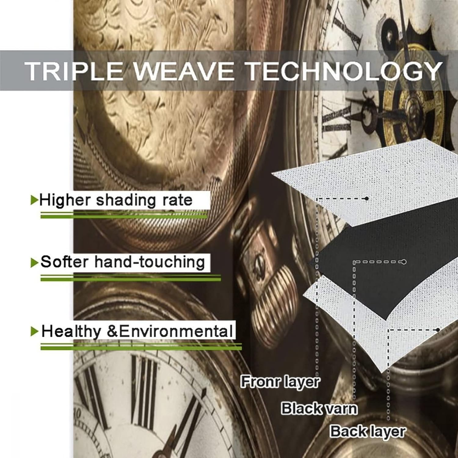 Vintage Pocket Watch Old Clock Blackout Curtains for Living Room,Rustic Old Steampunk Clock Print Room Darkening Window Curtains with Grommets - 2 Panels 63L x 21W